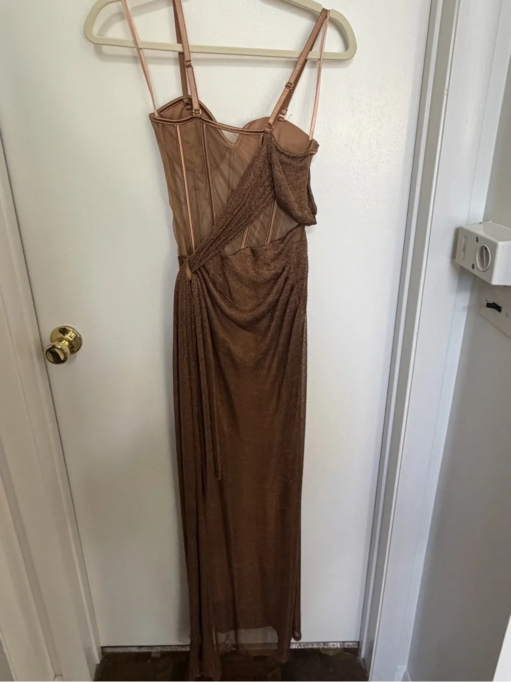 JLUXLABEL Tan Strappy Sheer Panel Dress - Picture 2 of 5